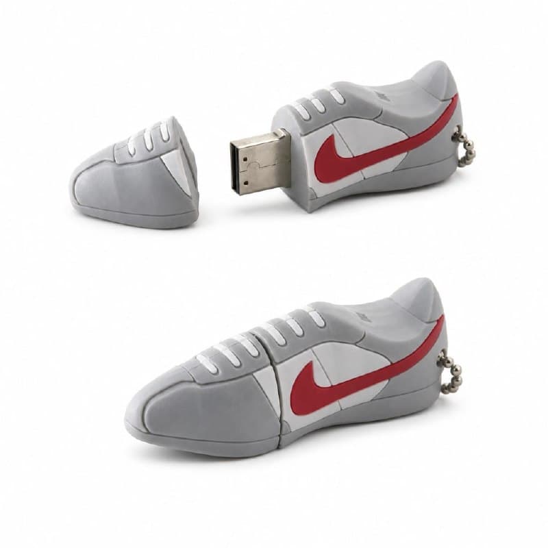 Custom-shaped Nike sneaker USB flash drive with iconic Swoosh in colour — designed and made by Sense2 for Nike Pacific.