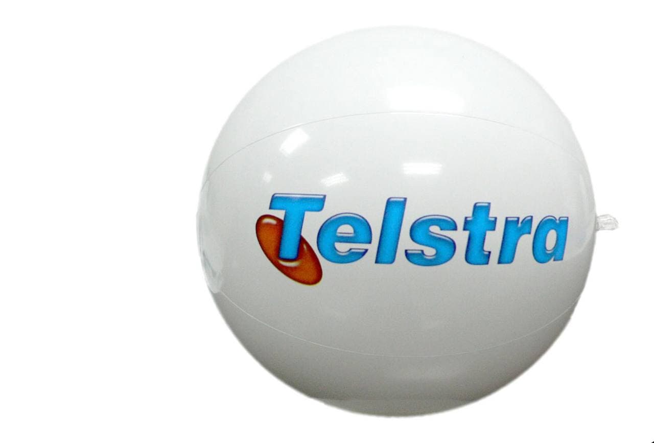 Telstra branded beach balls in summer activation colourway — designed and made by Sense2 for Telstra.