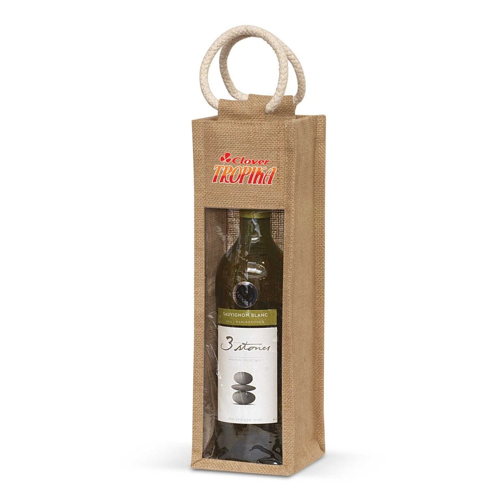 Natural Jute Single Bottle Wine Tote