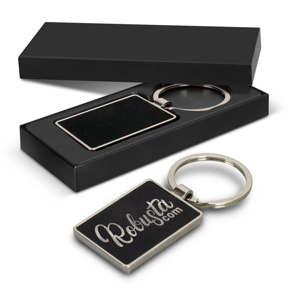 Nickel Rectangle Keyring with Textured PU Panel