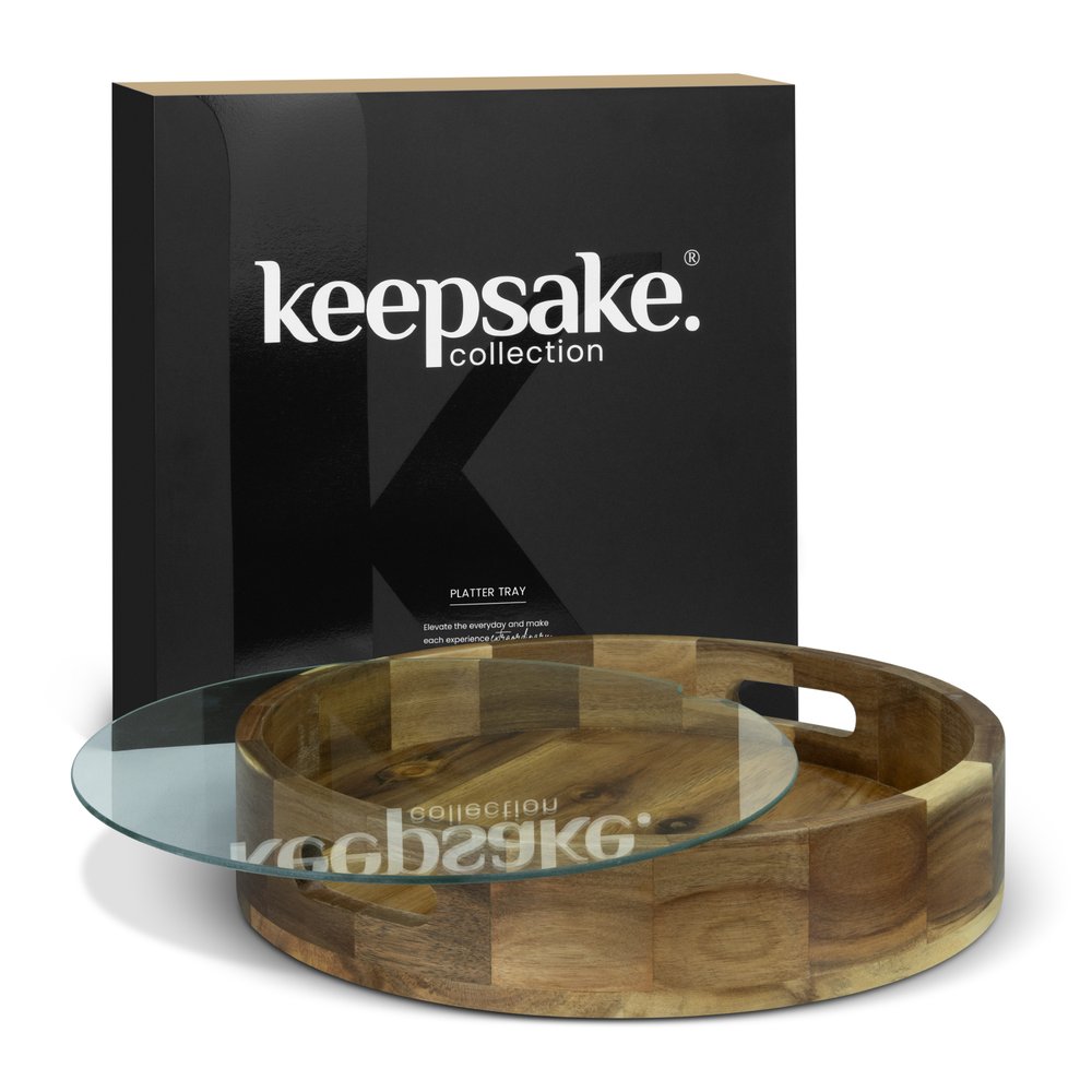 Keepsake Acacia Serving Platter with Glass Insert