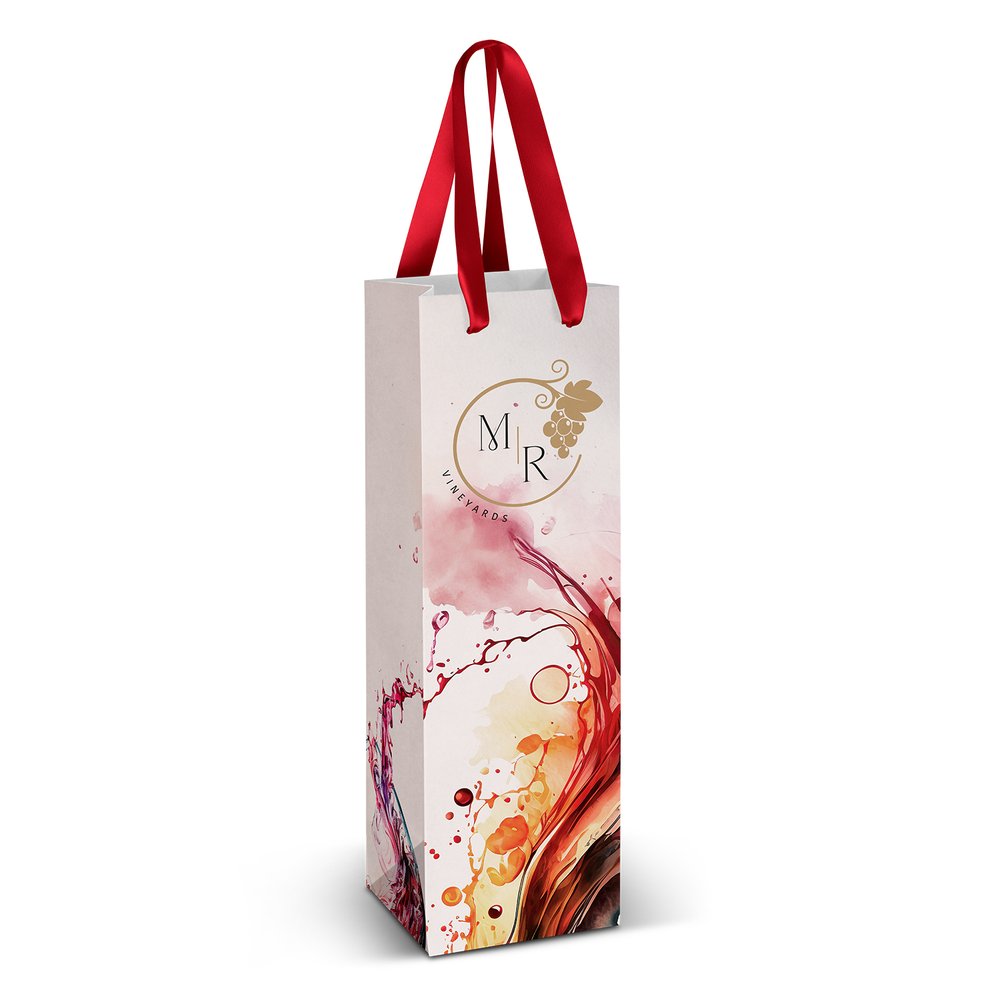 Full Colour Wine Gift Bag with Ribbon Handles