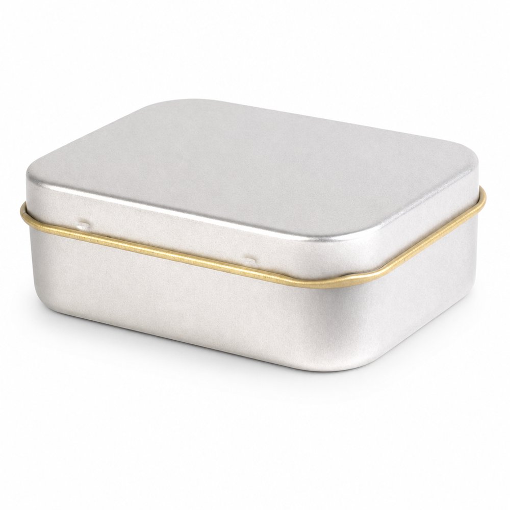 Silver Tins, Undecorated — Small Hinged Storage Tin