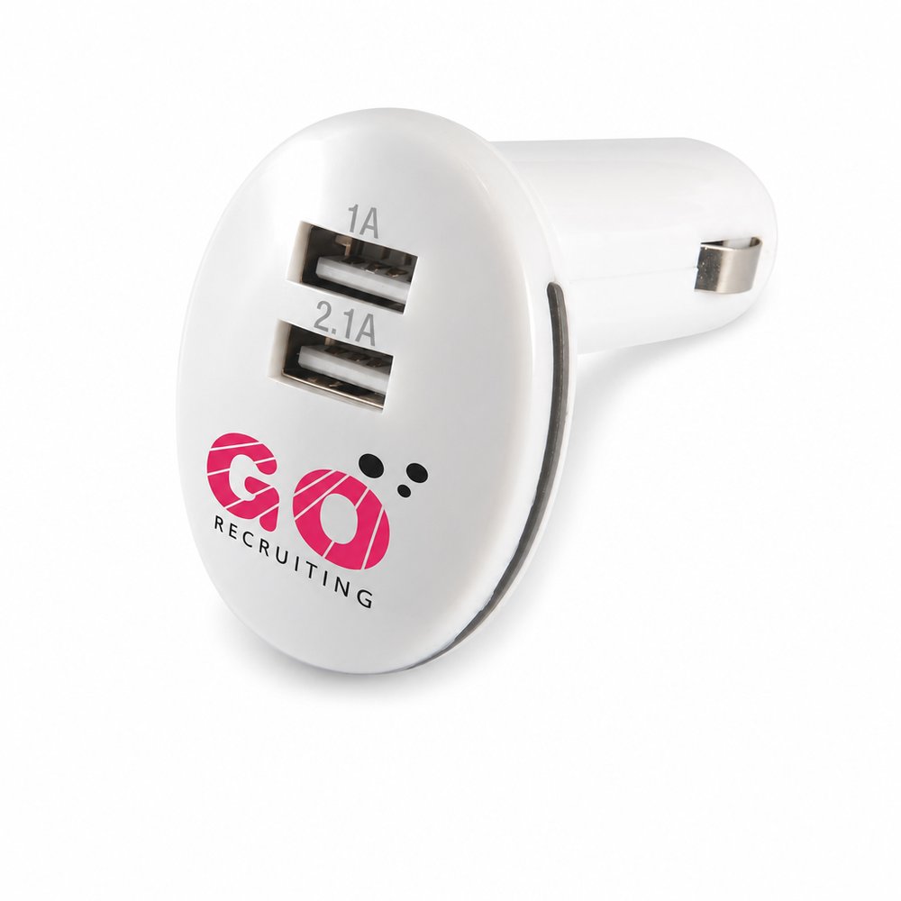 Branded Dual USB Car Charger — White