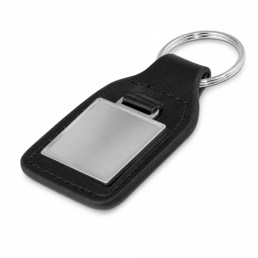 Executive Square Leather Keyring with Metal Plate