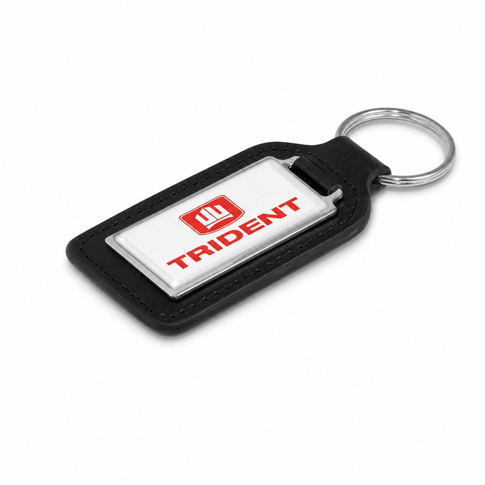 Rectangular Metal and Leather Corporate Keyring