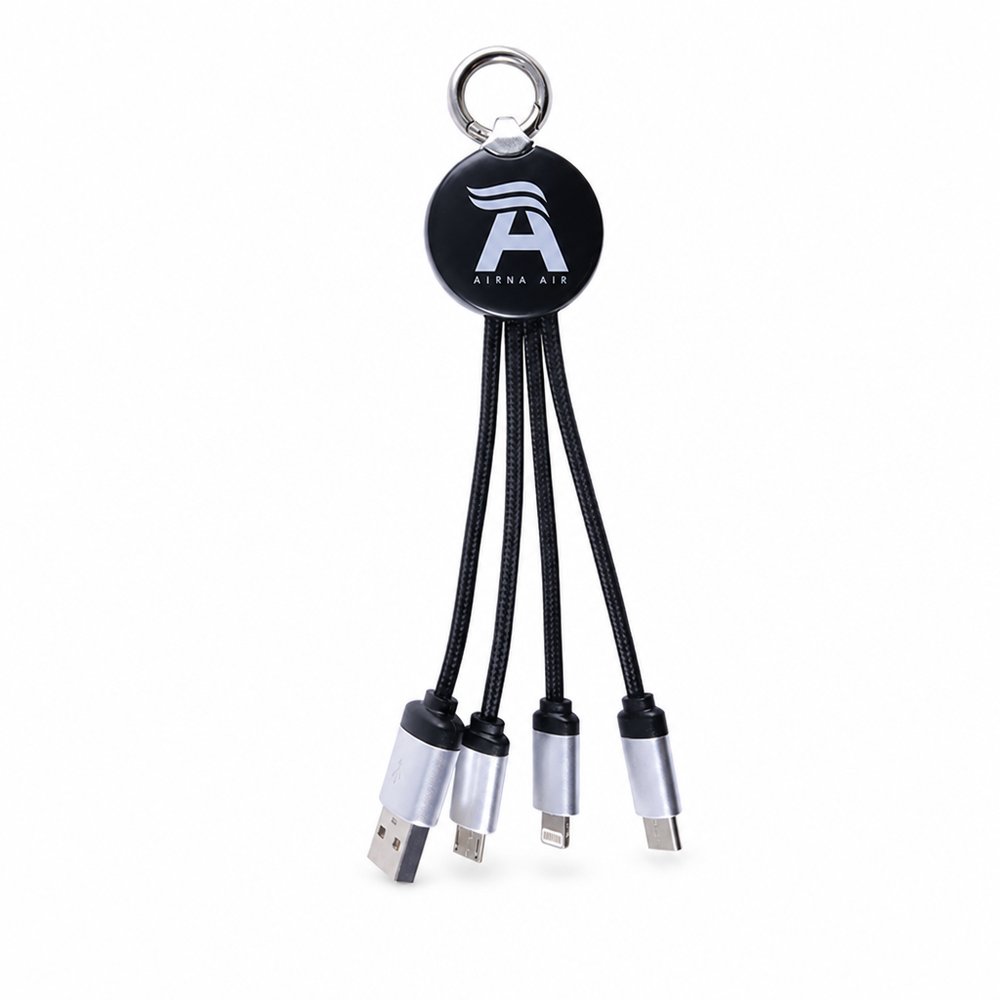 Branded 3-in-1 Charging Cable Keyring with LED Logo
