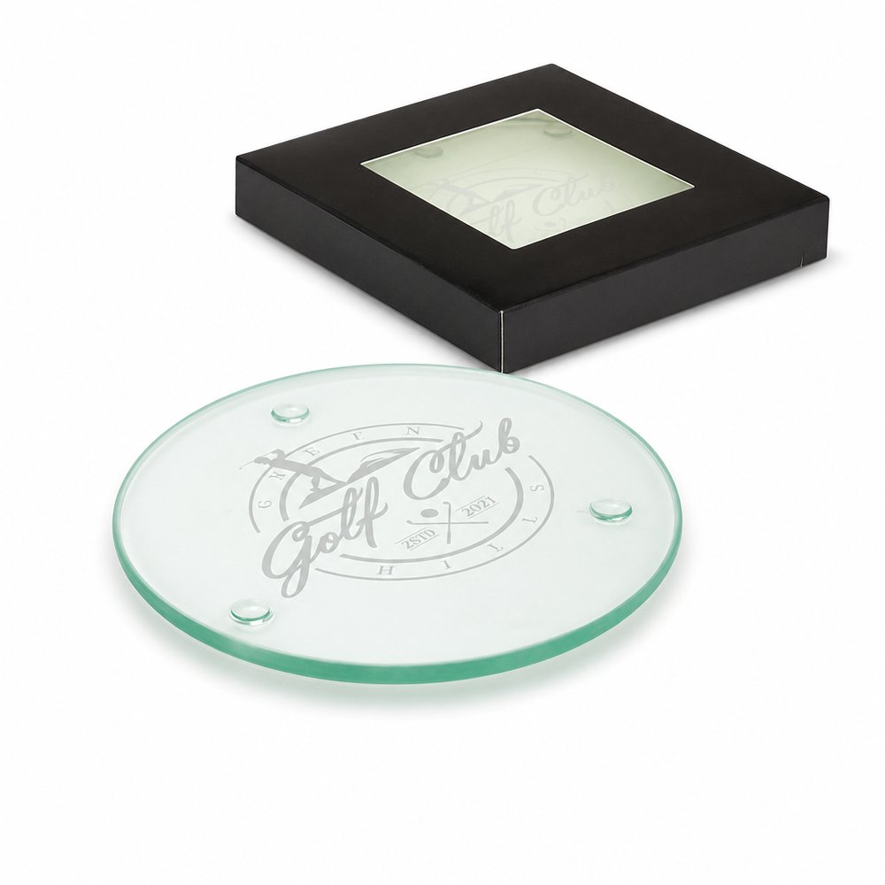 Round Glass Coasters Set of 2 in Gift Box