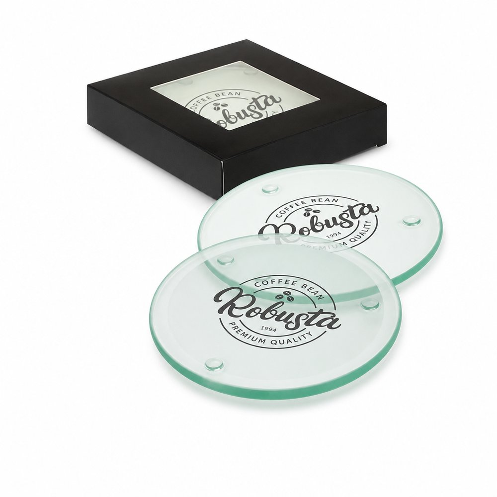 Round Glass Coasters Set of 4 — Branded Gift Box