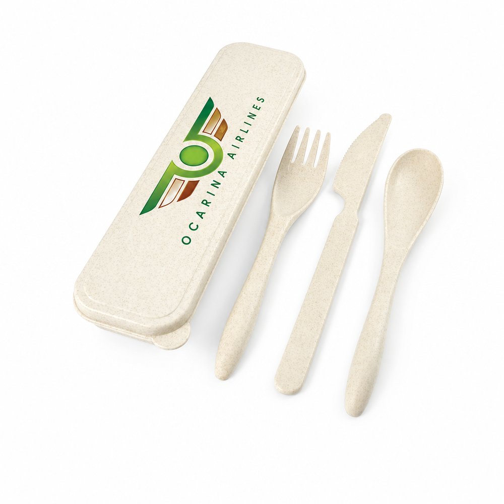 Eco Wheat Fibre Cutlery Set — Branded 3-Piece