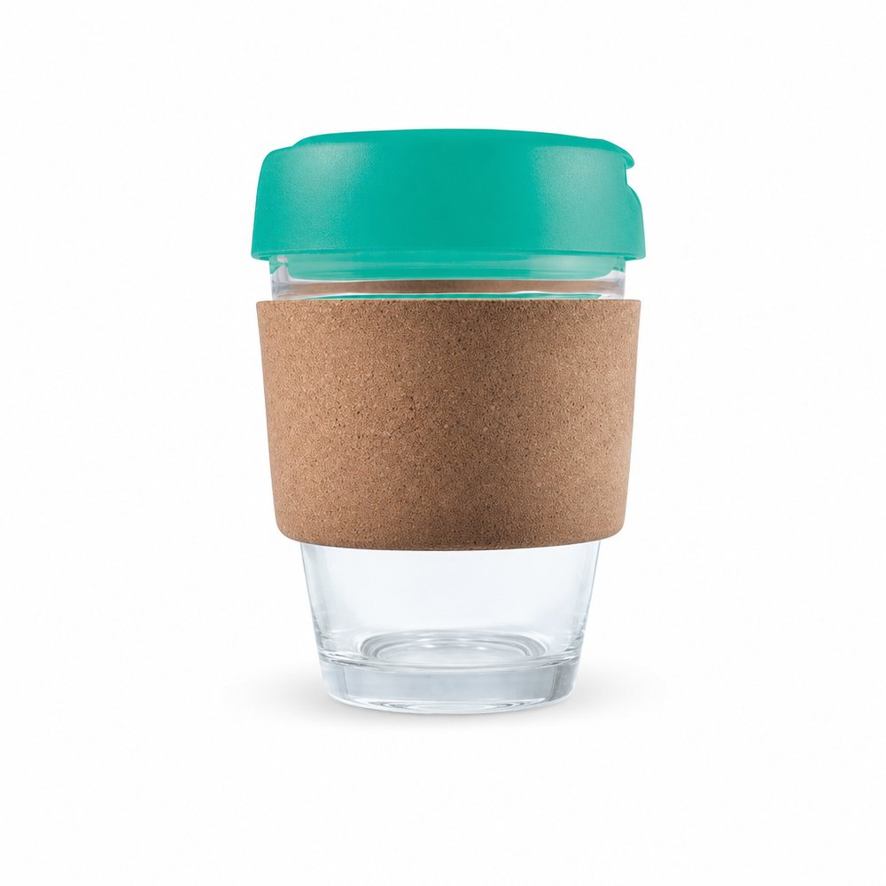 Branded Glass Coffee Cup with Cork Band, 320ml