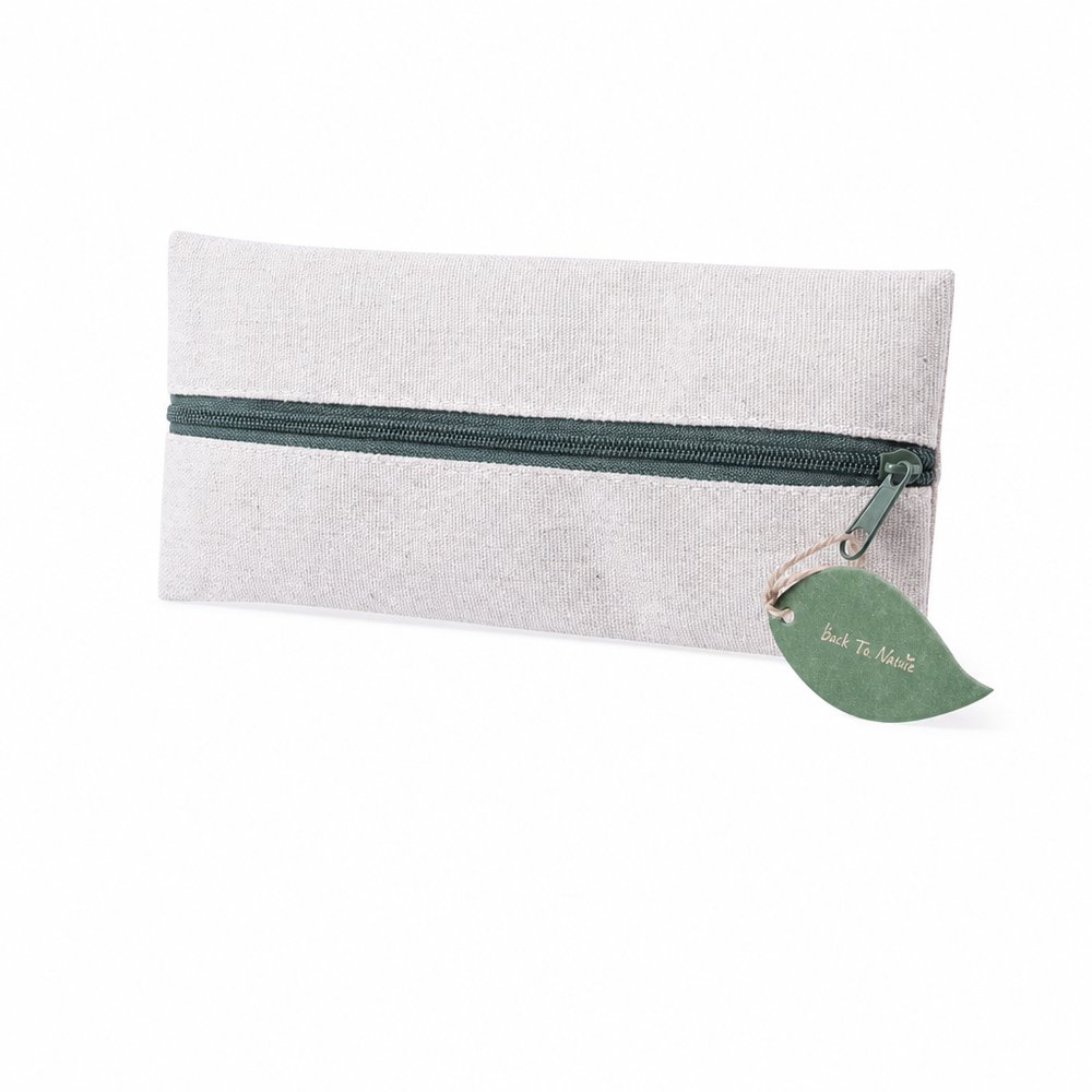 Leaf-Zip Cotton Jute Pencil Pouch