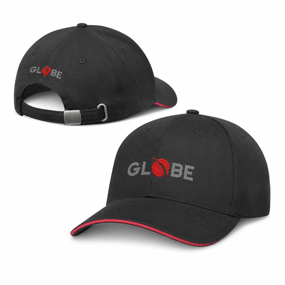 Black Sports Cap with Colour Trim — Embroidered