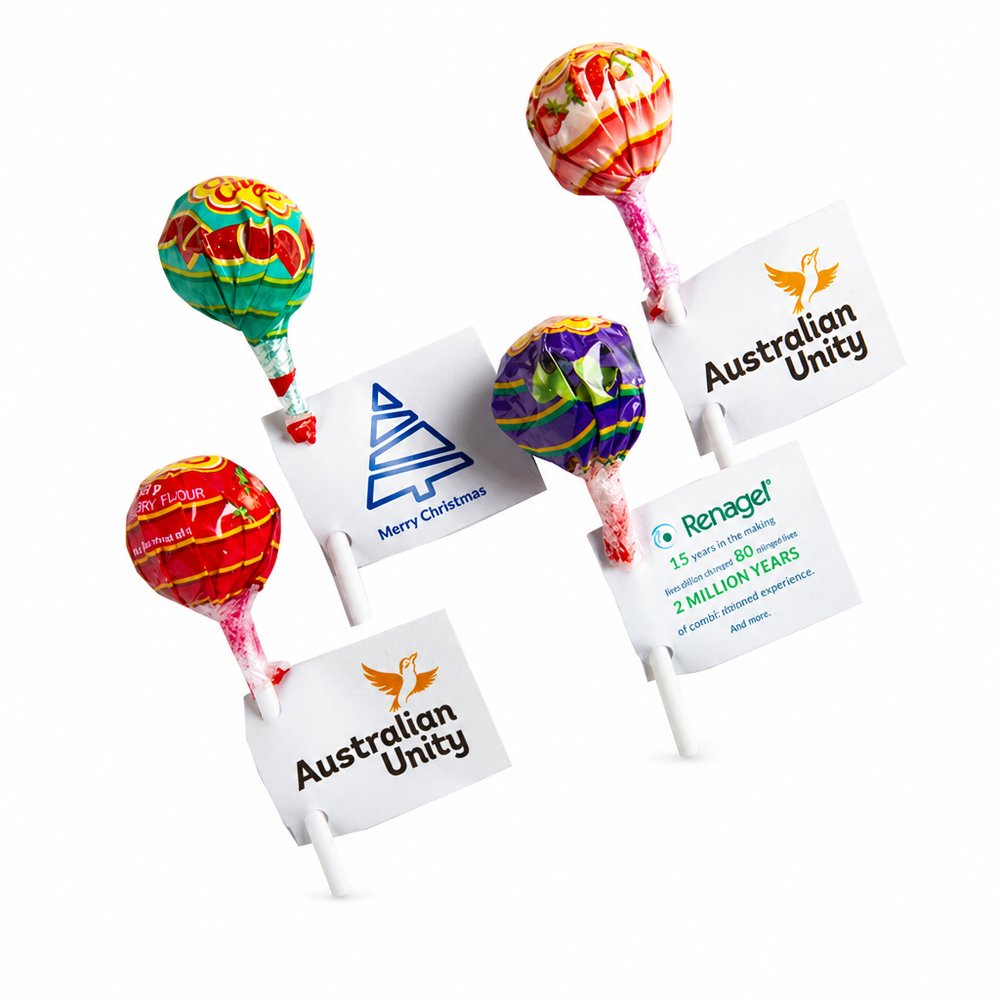 Branded Chupa Chups Lollipops with Custom Printed Tag