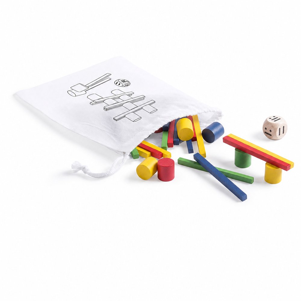 Wooden Skill Game Set — 33 Pieces with Branded Pouch