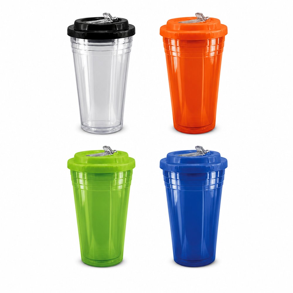 Insulated Double Wall Plastic Straw Tumbler 470ml