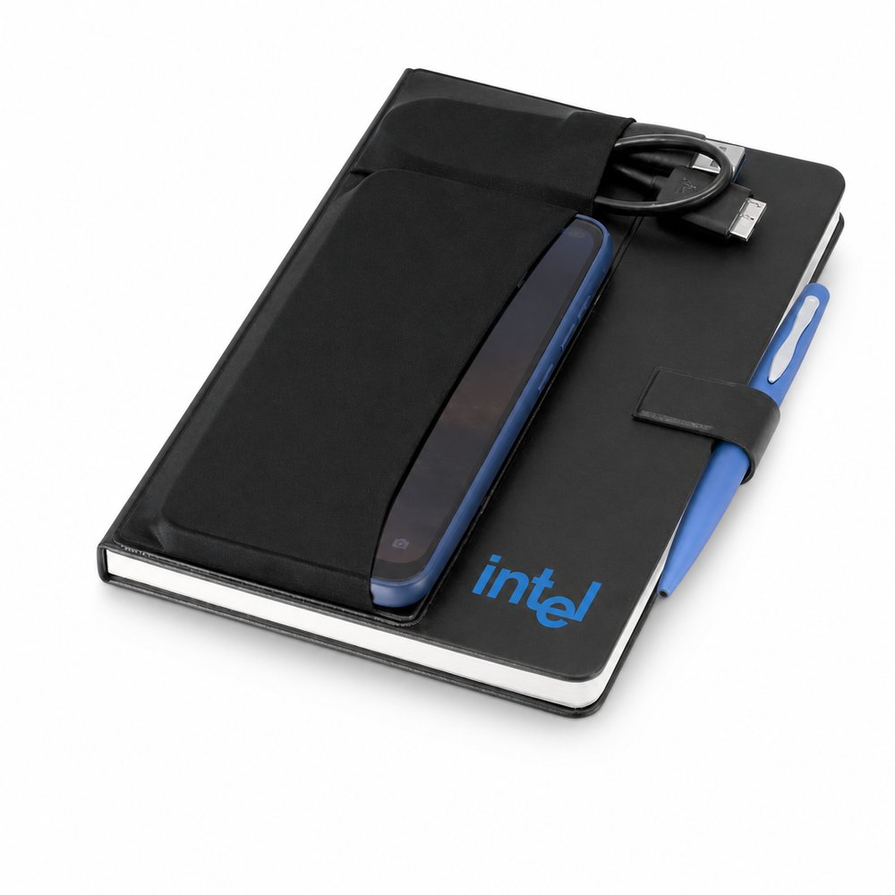 Branded A5 Leather-Look Notebook with Tech Pockets