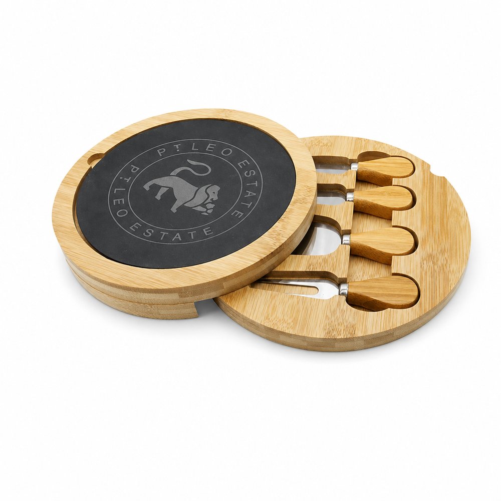 Branded Bamboo Cheese Board & Knife Set with Slate
