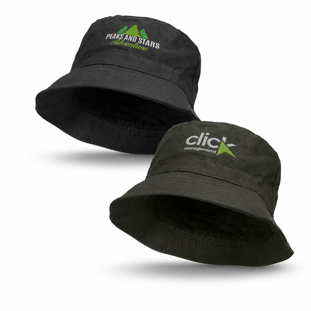 Waterproof Bucket Hat — Waxed Cotton, Embroidered