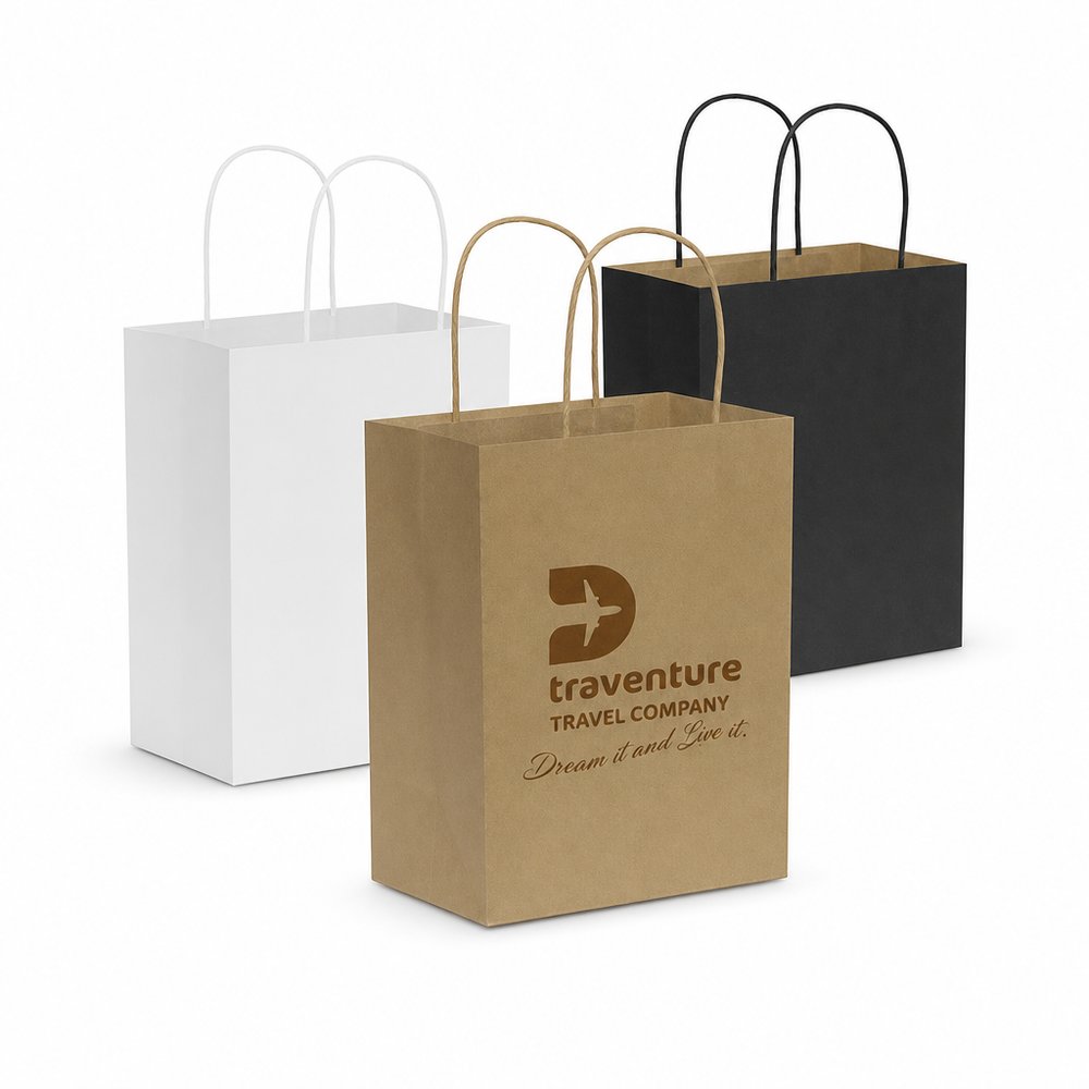 Branded Medium Kraft Paper Carry Bags with Rope Handles