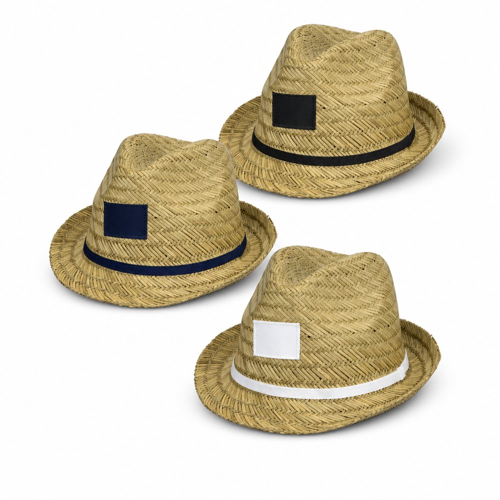 Branded Straw Fedora with Colour Ribbon
