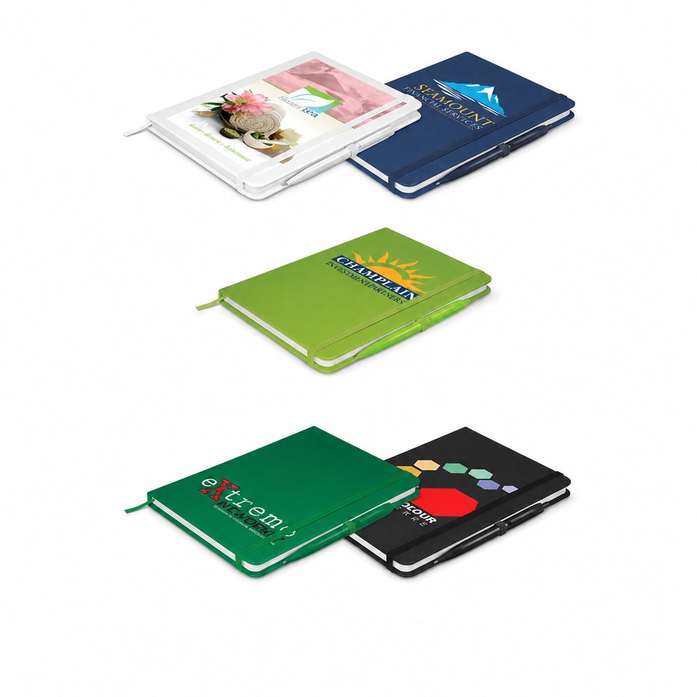 Branded A5 Notebook with Pen — PU Hardcover Journal