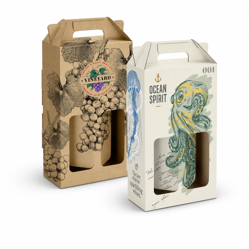 Double Wine Presentation Box with Carry Handle