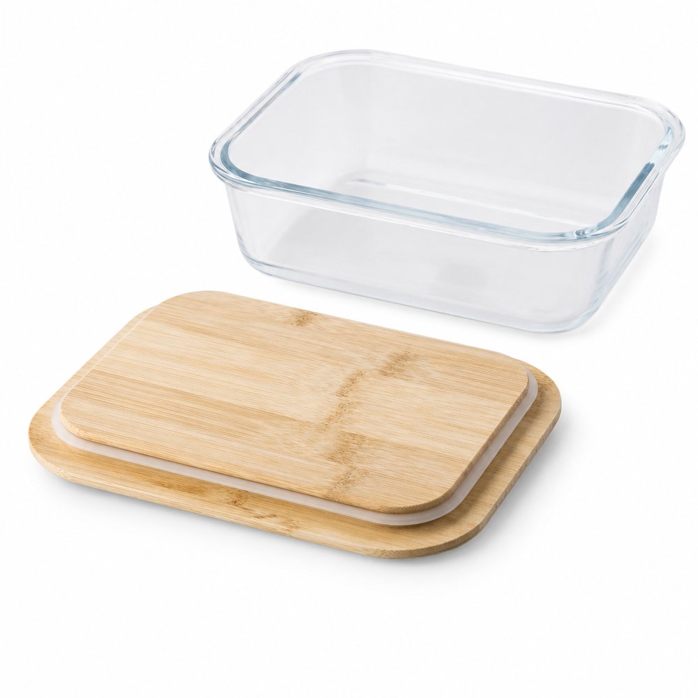Glass Lunch Box with Bamboo Lid — Branded