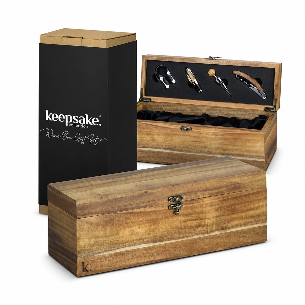 Keepsake Acacia Wine Gift Box Set