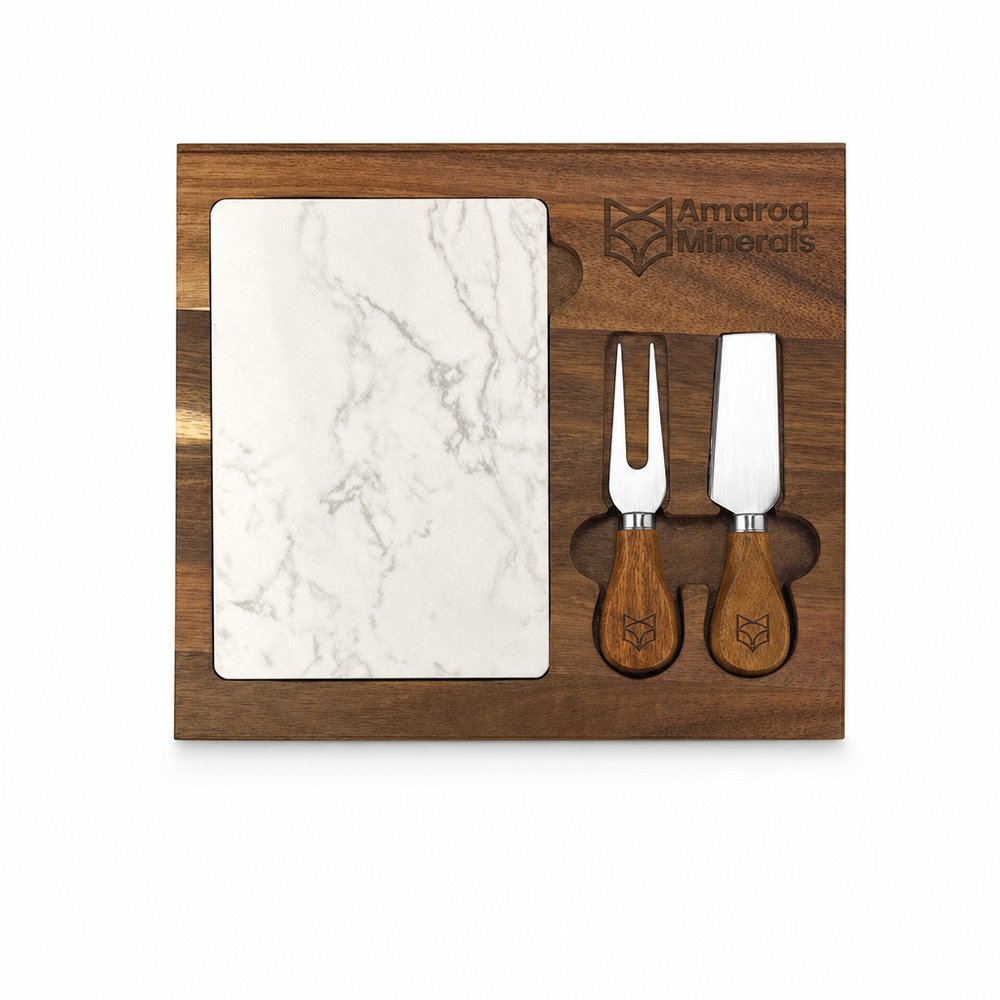Marble & Wood Cheeseboard Set with Engraved Knives