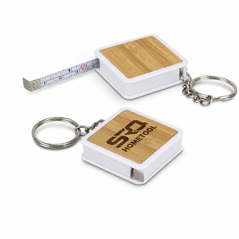 Bamboo Tape Measure Keyring 1m - Branded