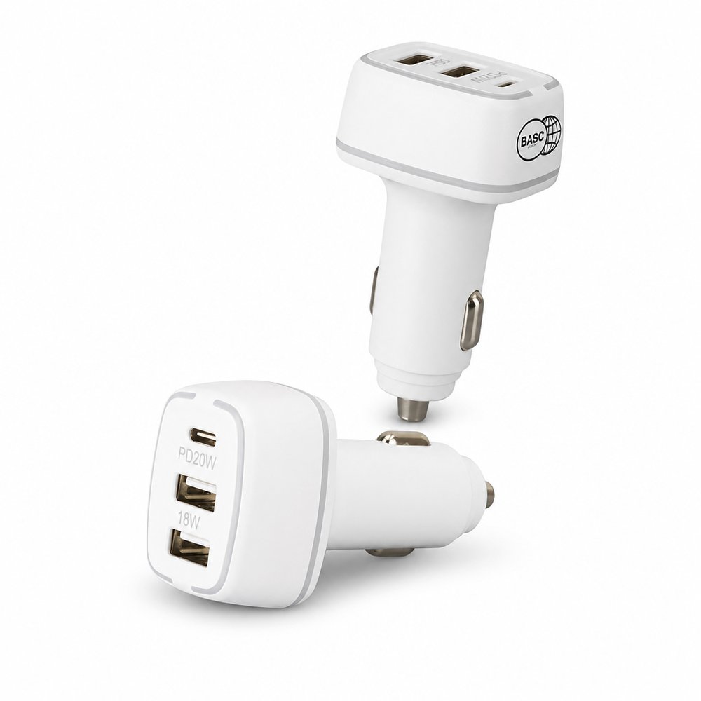 Branded Fast Car Charger with USB-C and Dual USB-A