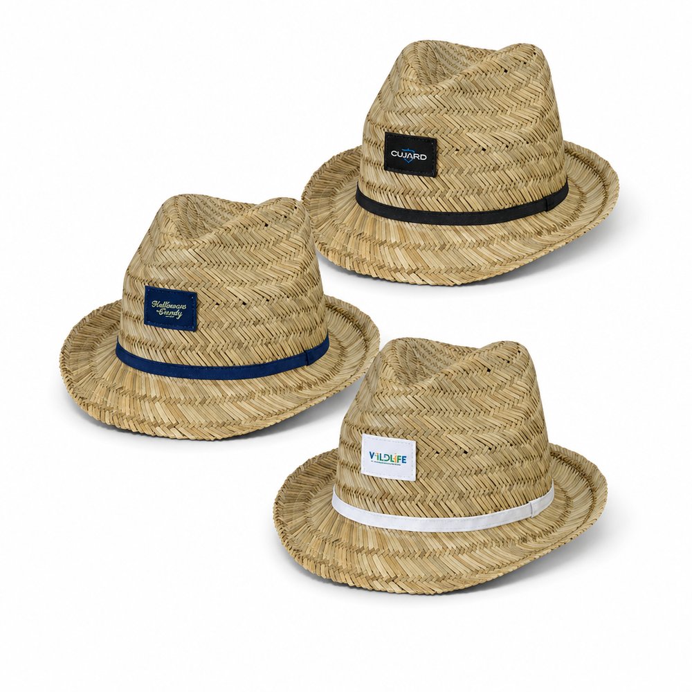 Custom Straw Fedora Hats with Branded Ribbon