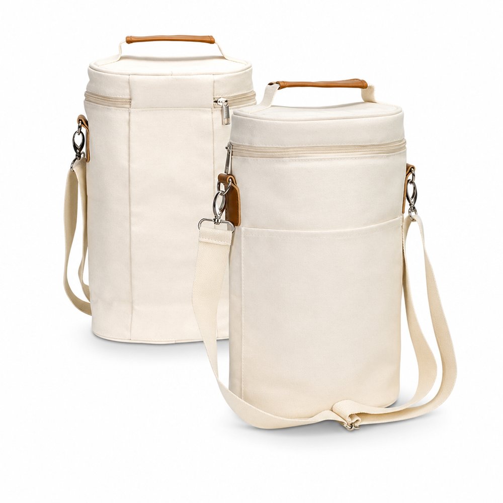 Double Wine Cooler Bag in Canvas & PU Leather