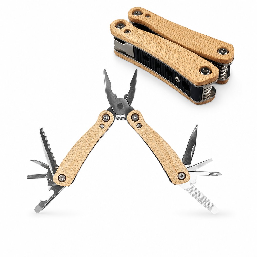 Branded Stainless Steel Multitool with Beechwood Handles