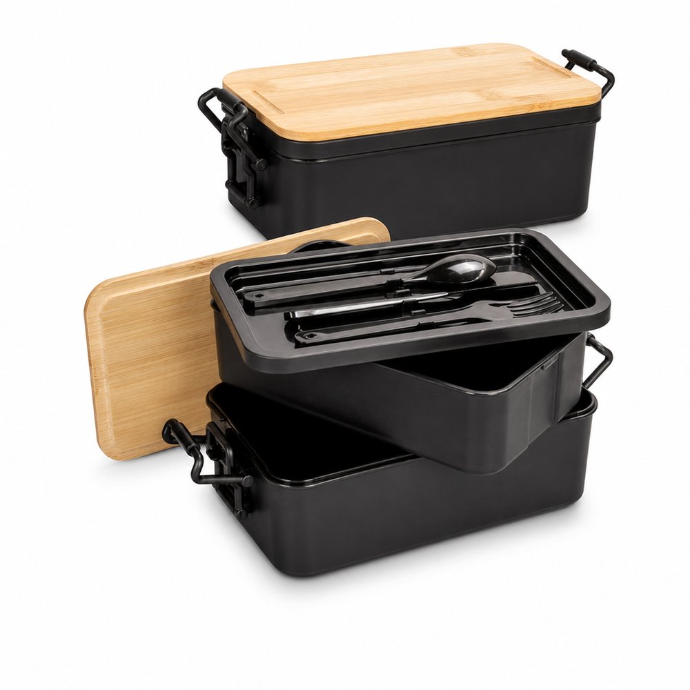 Expandable Bamboo Lid Lunch Boxes (2L, with Cutlery Set)