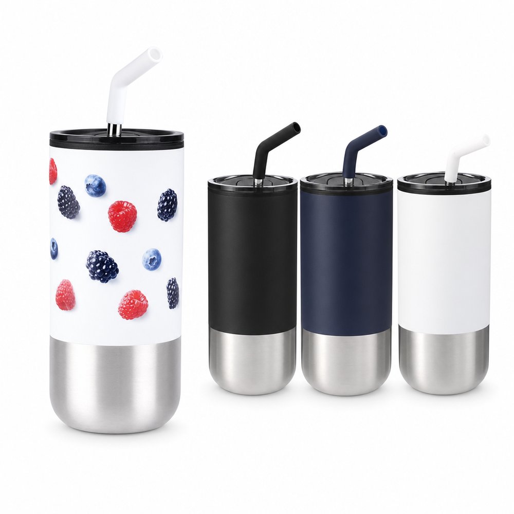Tumblers with Stainless Steel Straw (470ml, Double-Wall)