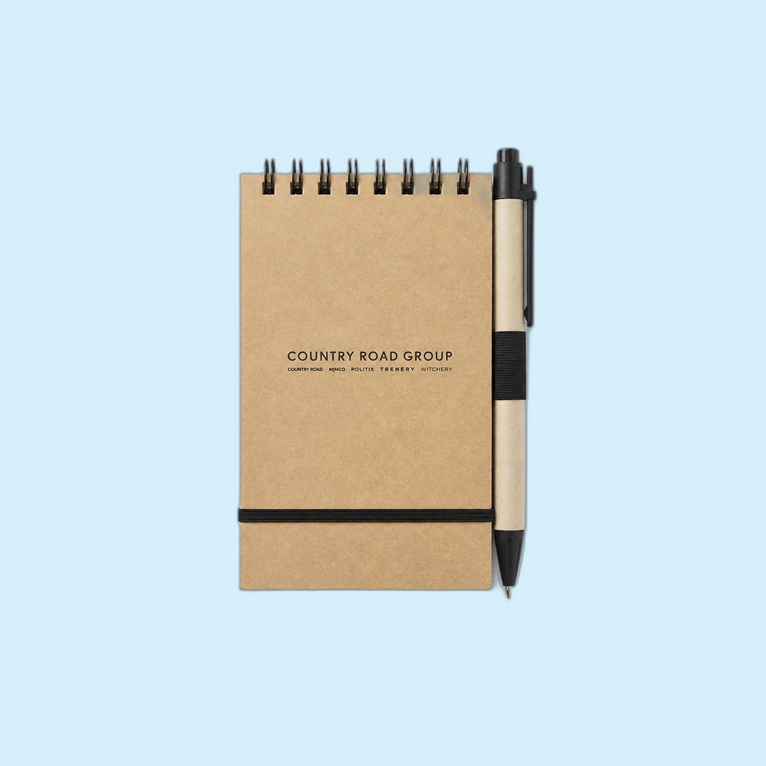 Country Road Group recycled notebook & pen set produced by Sense2