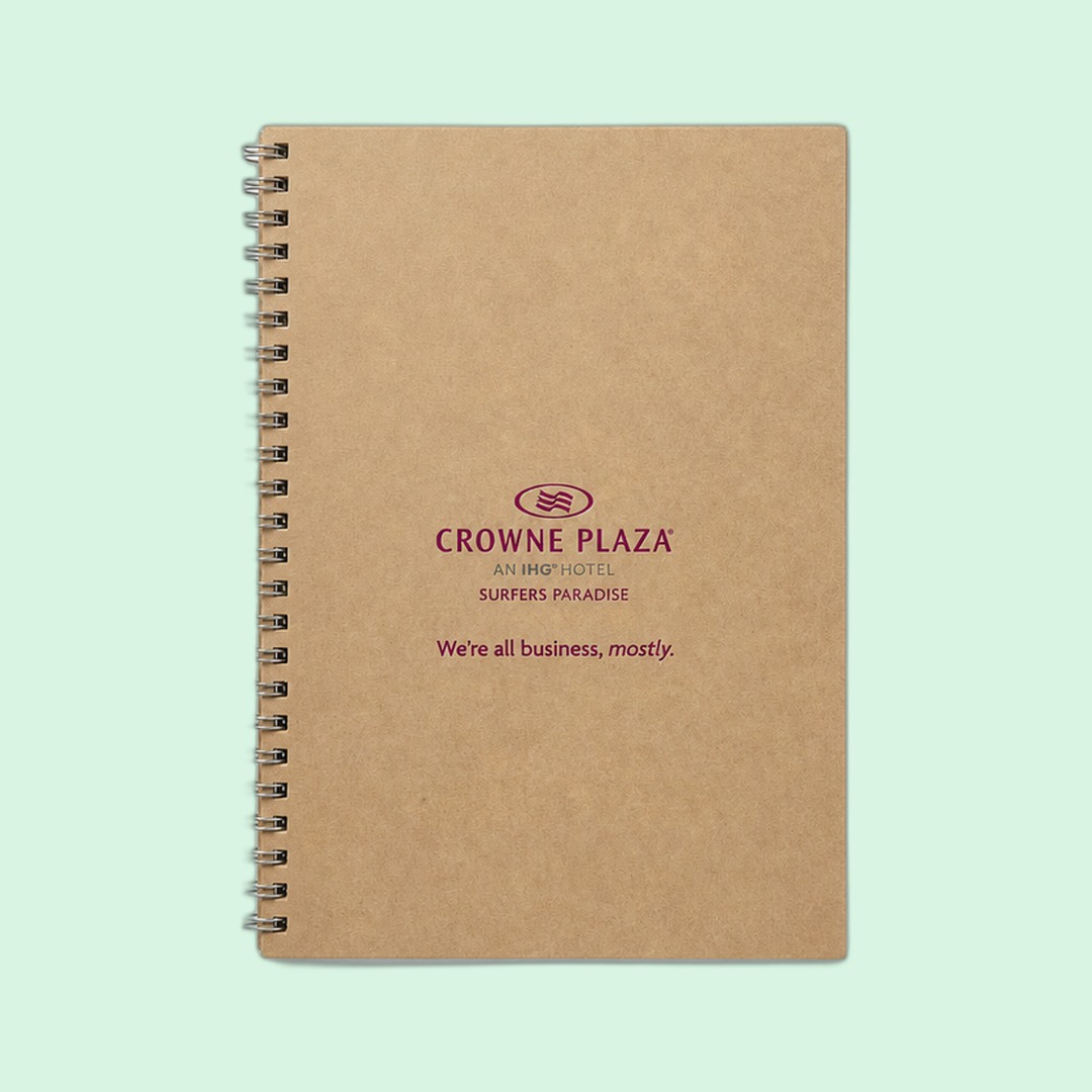 Crowne Plaza recycled spiral notebook produced by Sense2